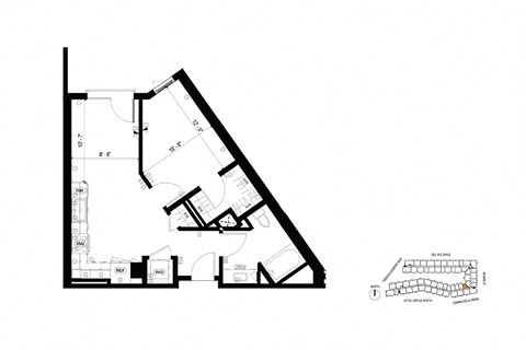 Floor plan for 1 bed, 1 bath, 925 sqft